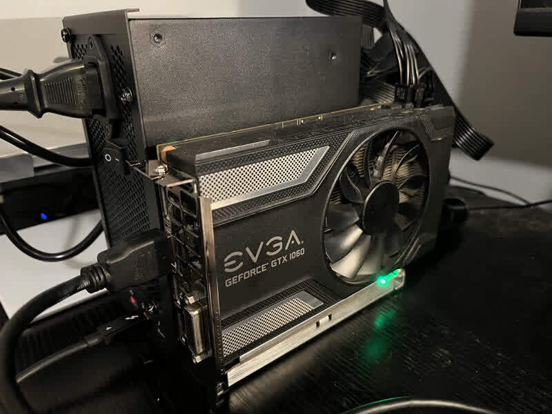 eGPU: Dock with GPU with PSU all connected and powered on