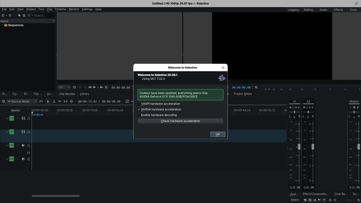 NVIDIA hardware acceleration detected by Kdenlive